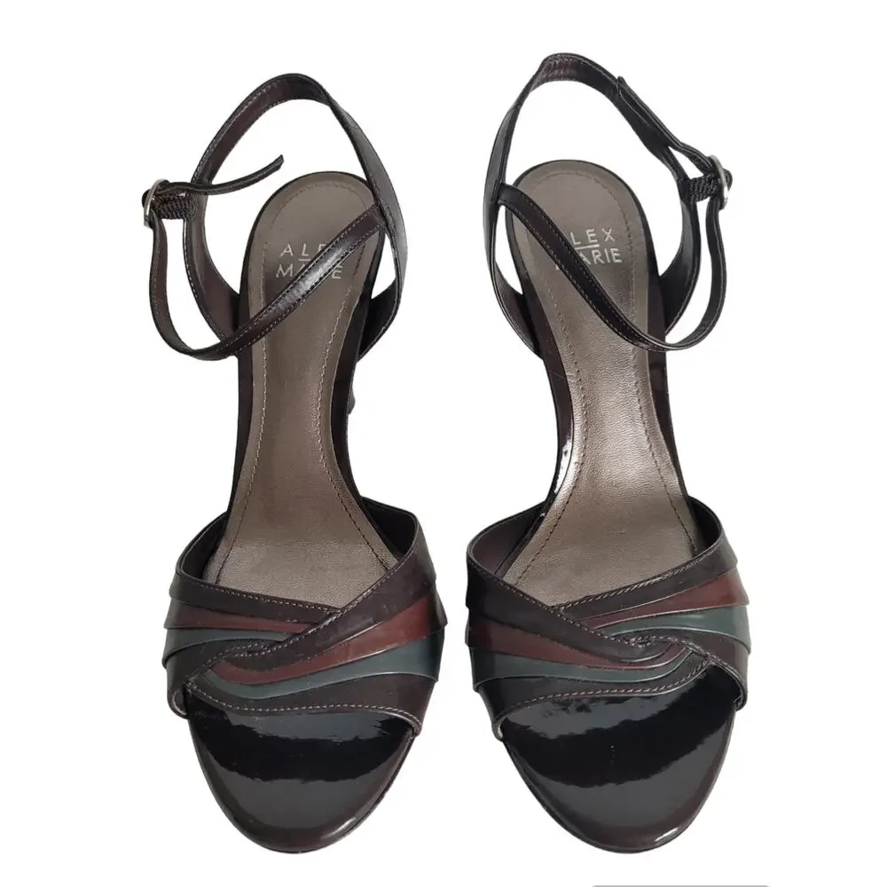 Alex Marie Women's Brown Peep Toe Slingback Heels, Multicolor Toe Design, sz. 9